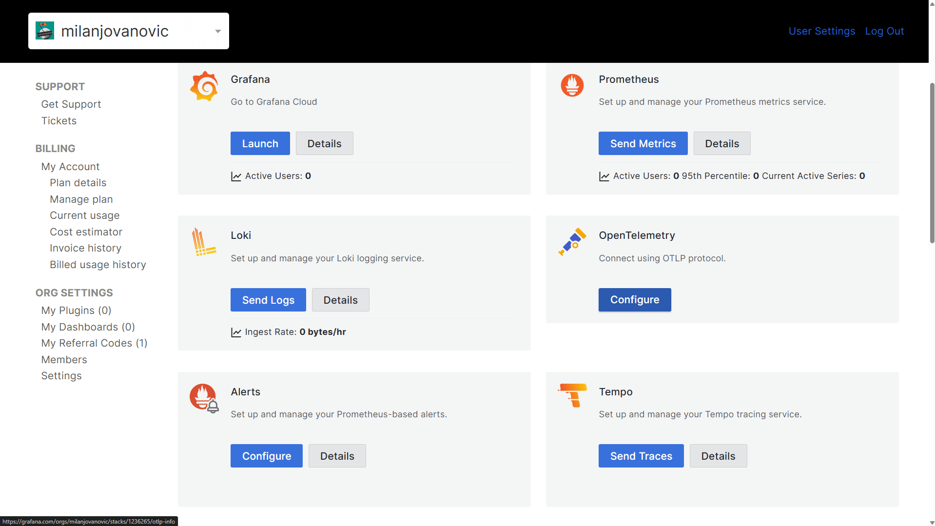 Grafana cloud stack details