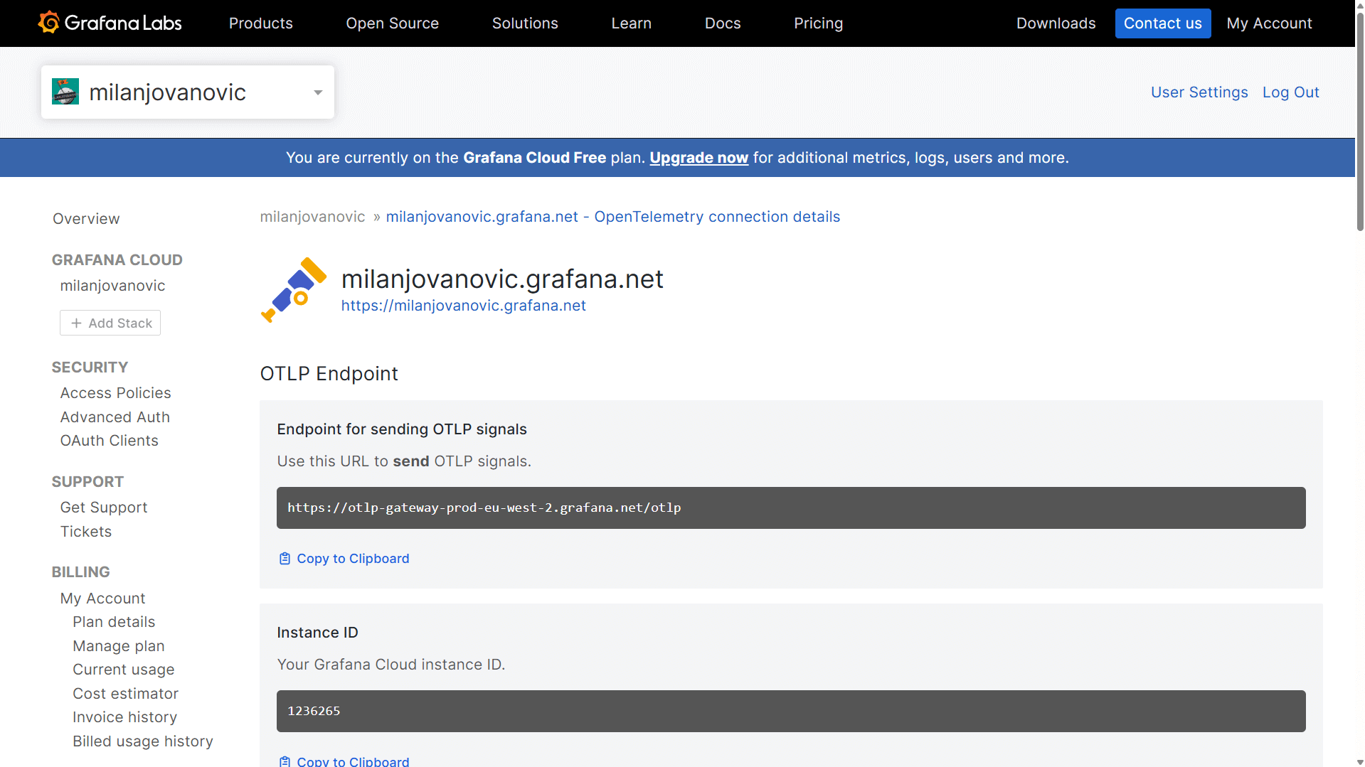 Grafana cloud endpoint