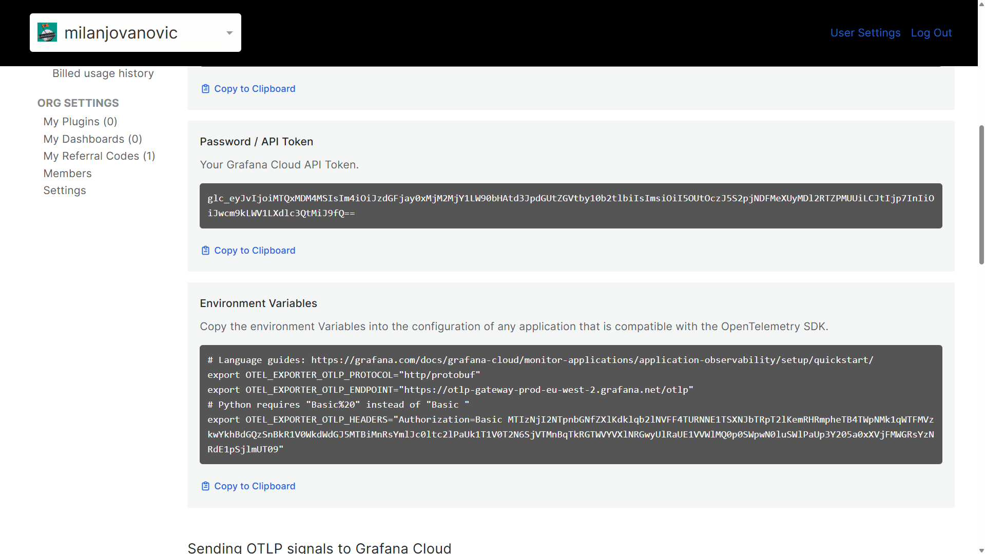 Grafana cloud environment variables
