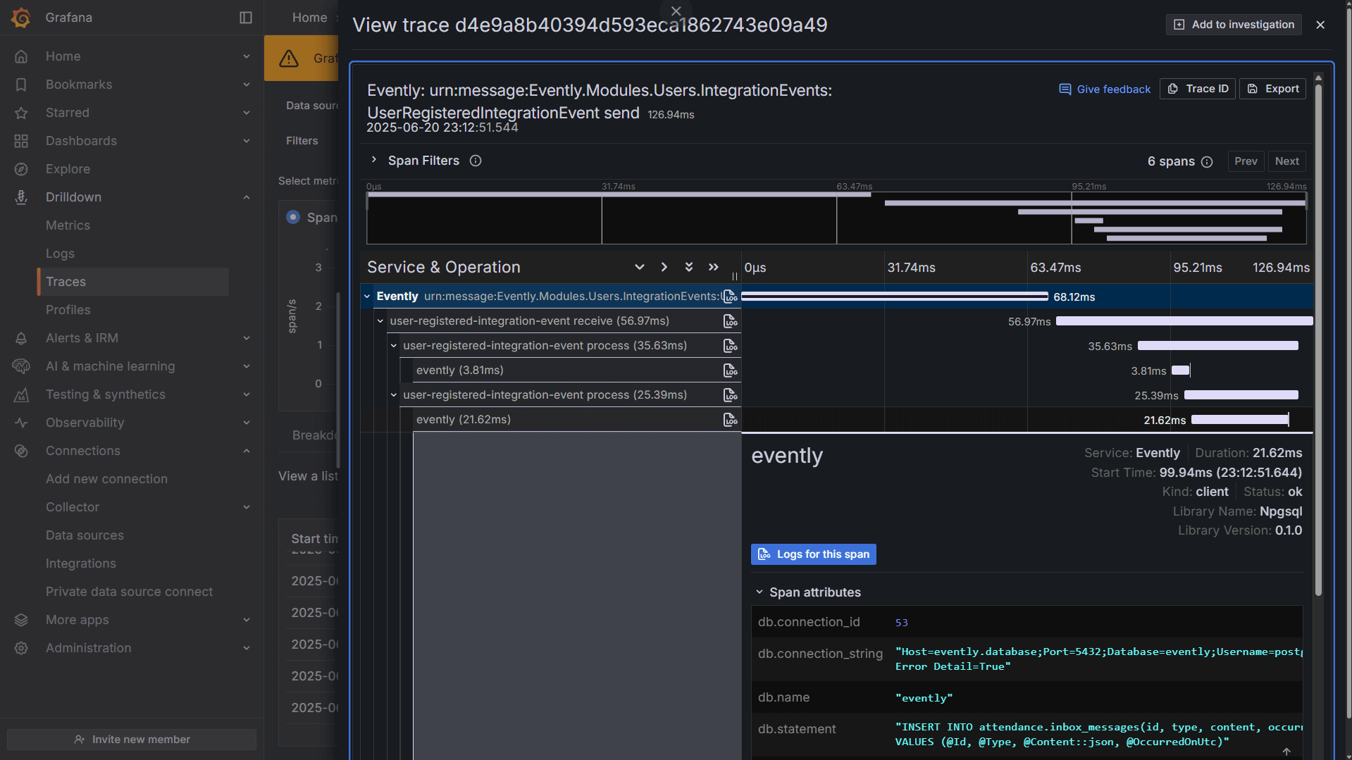 Grafana cloud trace example