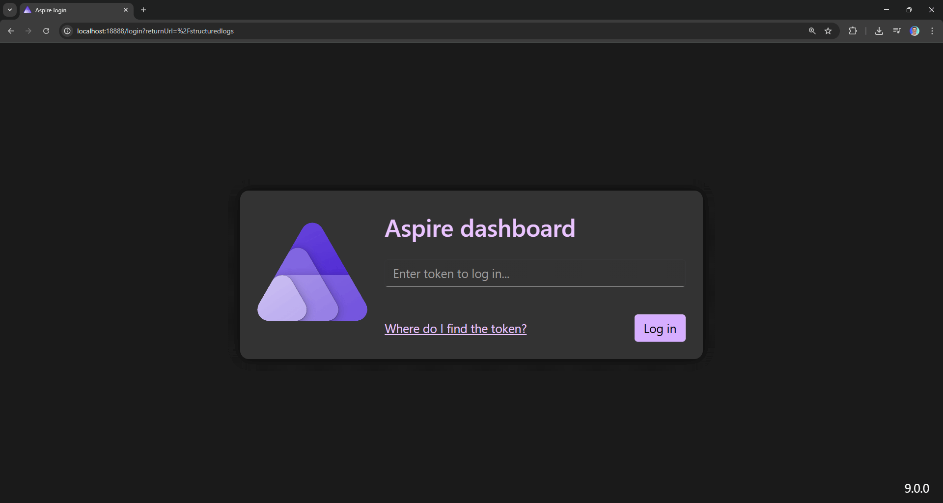 Aspire Dashboard login screen