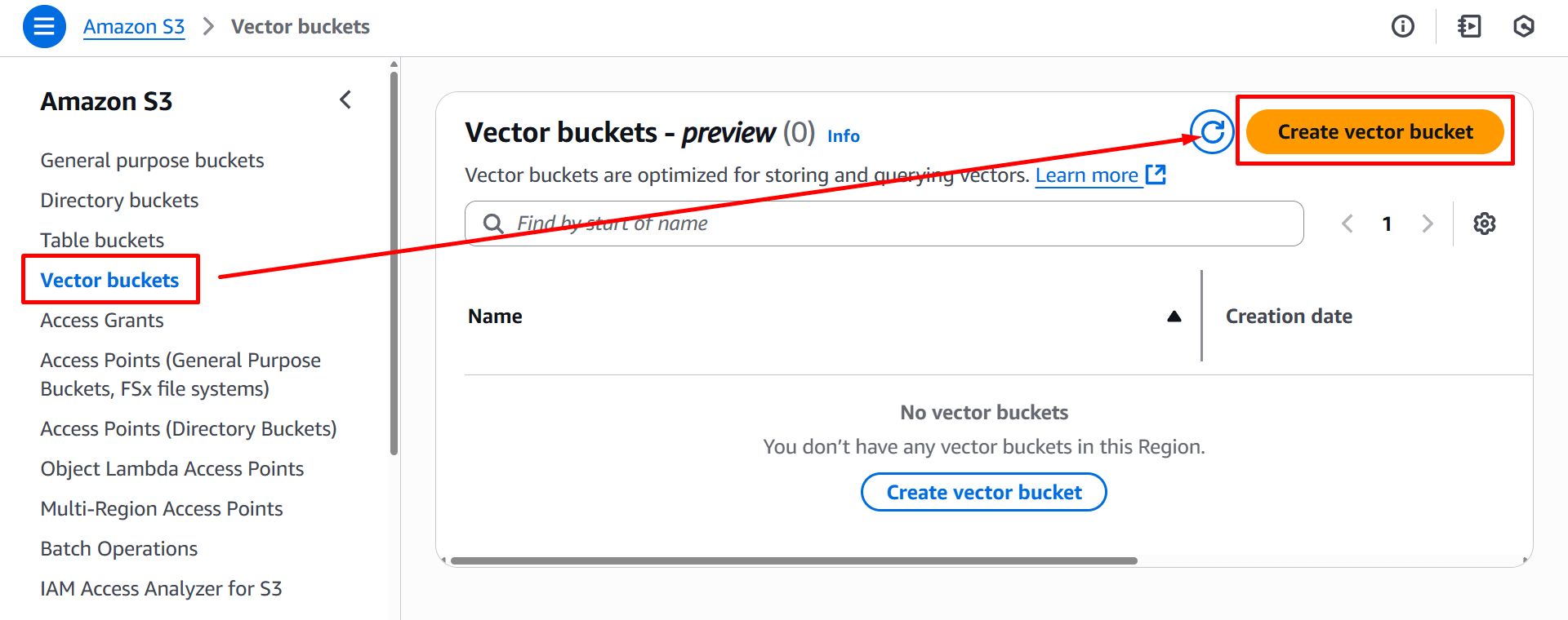 Creating S3 Vectors bucket